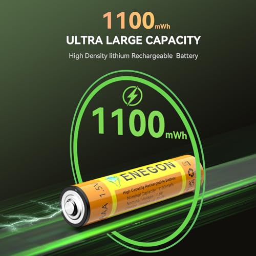 ENEGON USB-C Rechargeable AAA Batteries 1100mWh (4-Pack) - 1.5-2H Fast Charge, 1.5V Stable Output for High-Drain Devices, No Extra Charger Needed