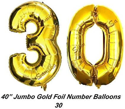 Large 40' Inch Happy 30th Birthday Decorations Set by SAMIKA. Helium Foil Gaint 30 Number Balloons