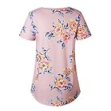 VYNCS Women Casual Floral Print Blouses Tops Short Sleeve Round Neck T Shirt Blouse Tee with Curved Hem