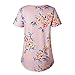VYNCS Women Casual Floral Print Blouses Tops Short Sleeve Round Neck T Shirt Blouse Tee with Curved Hem