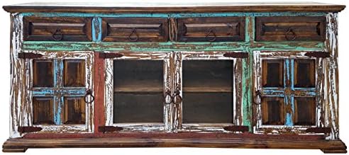 RUSTIC FOR LESS Hi End Rustic Medieval Hand Scrape TV Stand Buffet 72 inch Multicolor