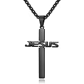 REVEMCN Stainless Steel Jesus Cross Pendant Necklace for Men Women 20-24 Inches Rolo Chain Christian Gifts for Men Faith