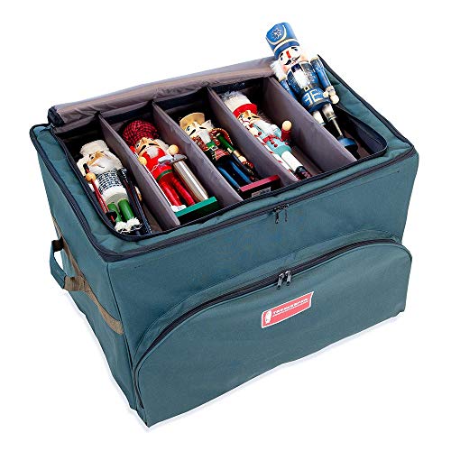 [Green Christmas Ornament Storage Box with Dividers] - Deluxe Ornament Keeper - (Holds 72 Ornaments up to 4 Inches in Diameter) | 3 Removable Trays with Separators | Top Pocket for Taller Decorations - Thumbnail 3