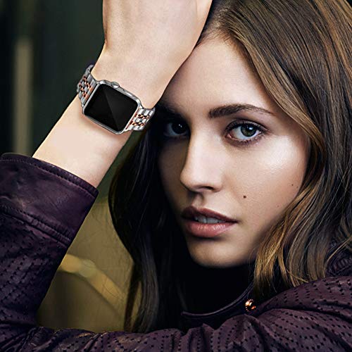 ImmSss Compatible with Apple Watch Bands Series 6 SE 5 4 40mm 44mm / Series 3 2 1 38mm 42mm for Women Men,Gold Stainless Steel Band for iWatch Business Replacement Strap