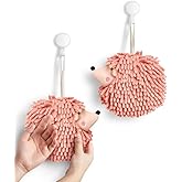 Sophie & Panda Fuzzy Ball Hand Towels (Set of 2) - Dry Your Hands Instantly and conveniently with This Creative Hand Towel Hedgehog Decorative Towels for Bathroom (Pack of 2, Pink)