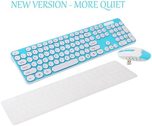 Wireless Keyboard and Mouse Combo, 2.4GHz Cordless Cute Round Key Set Smart Power-saving Whisper-Quiet Slim Combo for Laptop, Computer,TV and Mac (Blue)