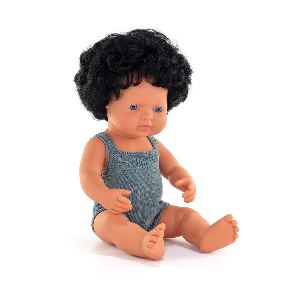 Miniland Caucasian doll with curly hair, 38cm, handmade,scented. Inclusive dolls. Diversity. Colourful Edition.
