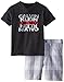 Calvin Klein Little Boys' Black V-Neck T-Shirt with Plaid Shorts