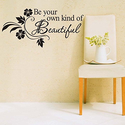 CQI Be Your Own Kind of Beautiful with Flower Vine Removable Room Decor Quotes DIY Wall Decal Vinyl Wall Sticker Art DÃ©cor (Black)