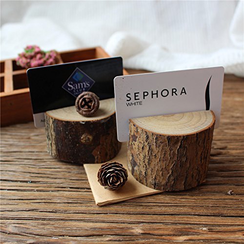 Rustic Wood Table Numbers Holder Stump Memo Clip Holder Picture Memo Note Photo Clip Holder Party Decorations Wedding Table Name Card Holder Message Clip (20PCS)