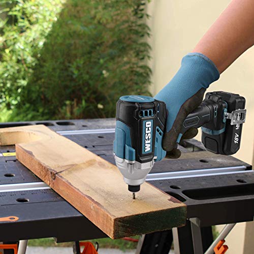 Clé à Choc sans Fil, WESCO 18V 2.0Ah Visseuse à Choc sans Balais, 2.0Ah Batterie, Chargeur rapide d\'une heure, 180 Nm, 0-3600 bpm, 6.35mm (1/4\