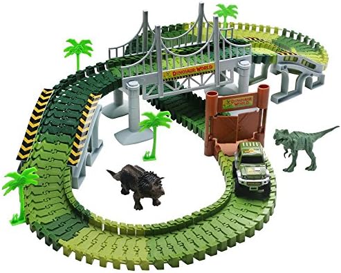 Flexible Variable Track Set Vehicle Toys with 2 Dinosaur Railway Racing Game for Children Kids(220CM, 142 Track Pieces)