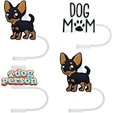 STRACOUPI Black Chihuahua Silicone Straw Cap for Stanley Cup Tumblers, Reusable Decorative Topper Accessory, 4-Pack