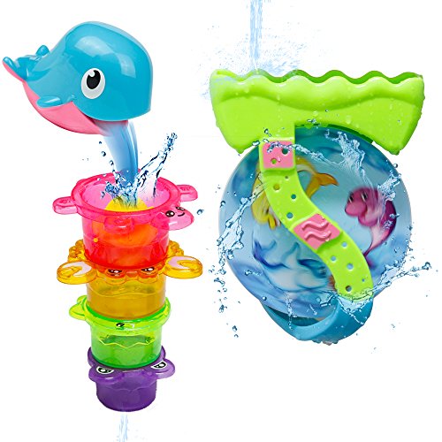 Bath Toy Baby Bath Toy Set Bathtime Fun with Stackable Cups Animals Waterwheel 6 Pieces Cute Educational Toys 