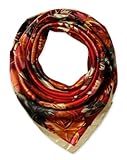 corciova Womem's 100% Silk Feeling Head Scarf for Sleeping Headband 35x35 Inches Camellia Flower Gold Red