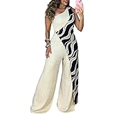 CHICME Jumpsuits for Women Dressy 2026 One Shoulder Printed Wide Leg Romper Casual Vacation Summer Outfits with Pockets