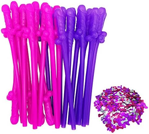 Ldoux Bachelorette Party Supplier Favors Straws (24 pack with Confetti)