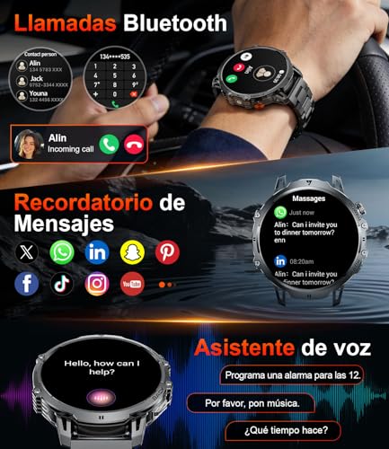 2026 Men's Military Smart Watch-1000 mAh/1.85'' HD Screen,IP68 Waterproof Smartwatch with LED Lamp,130+ Sports Modes,Fitness Watch with Heart Rate/Sleep Monitor,iOS Android