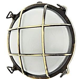 Brootzo Rota Plafondlamp van messin een vintage retro scheepslamp voor wand muur huem, buitenlamp LED (Antiek brons)