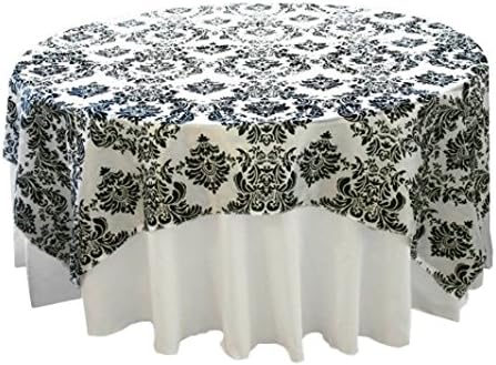 Universal Fabric Taffeta Damask Flocked Square Table Top Overlay, 60" x 60", Black/White