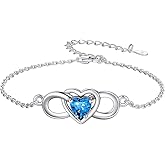 Custom4U Personalized Infinity Love Symbol Link Bracelets for Women 925 Sterling Silver Birthstone Bracelet Adjustable Engraved Chain Christmas Mother's Day Birthday Jewelry Gifts for Mom Her