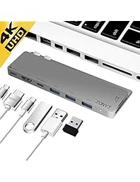 JONYJ - Adaptador USB 3 8 en 1 para MacBook Pro de 2016 y 2017, adaptador USB-C con HDMI 4 K, 3 puertos USB 3.0, puerto USB-C, lector de tarjetas SD TF, puerto cargador PD