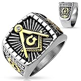 Freemasons Masonic IP Gold and Burnished Square Face Stainless Steel Casting Ring