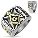 Freemasons Masonic IP Gold and Burnished Square Face Stainless Steel Casting Ring