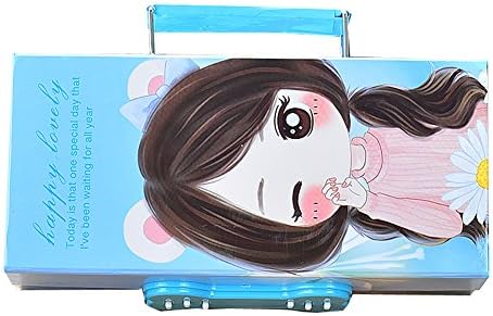 Fashion Cartoon Pencil Case 3 Layer Multi-functional Pencil Box Organization with Code Lock for Girls and Boys (Light Blue)