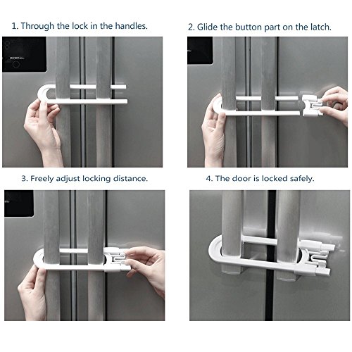Sliding Cabinet Lock, Childproof Baby Safety Locks, U Shaped Cabinet Latch for All Kinds of Handles (4 Pack, White) - Thumbnail 2