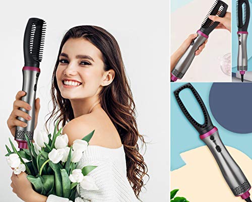 Hair Dryer Brush,ASOGO 5 In 1 Hot Air Brush Multifunctional One Step Hair Styler&Volumizer for Drying&Straightening&Curling&Styling Salon Negative Ion Hair Comb Blow Dryer Brush(Grey 110V US outlet)