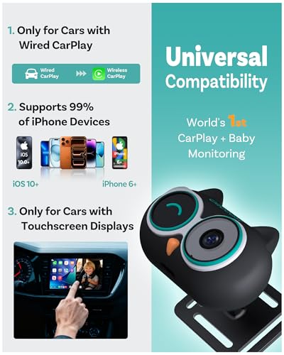 OTTOCAST Cabin Care Baby Car Camera 2026 (for Wired CarPlay Only) | Uses Your Car's Built-In Screen,No Extra Screen Needed,Split Screen for CarPlay and Baby,No-Glow Night Vision,150°Wide Angle