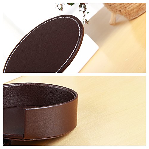 Set of 6 Leather Drinks Coasters with Holder Round Coaster Cup Mat Pad for Home and Kitchen Use,Protect Your Furniture (Brown Round) - Thumbnail 4