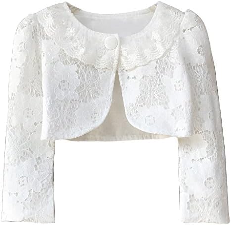 Ourlove Fashion Girls' Long Sleeve Open Front Lace Bolero Shrug Cardigan Top (White, 6-7 Years)