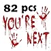 Pawliss Halloween Bloody Party Decorations Window Decals Wall Stickers Decor, Handprint Footprint Horror Bathroom Zombie Decorations Supplies, 12 inches by 17 inches Sheet, 82 Pcs