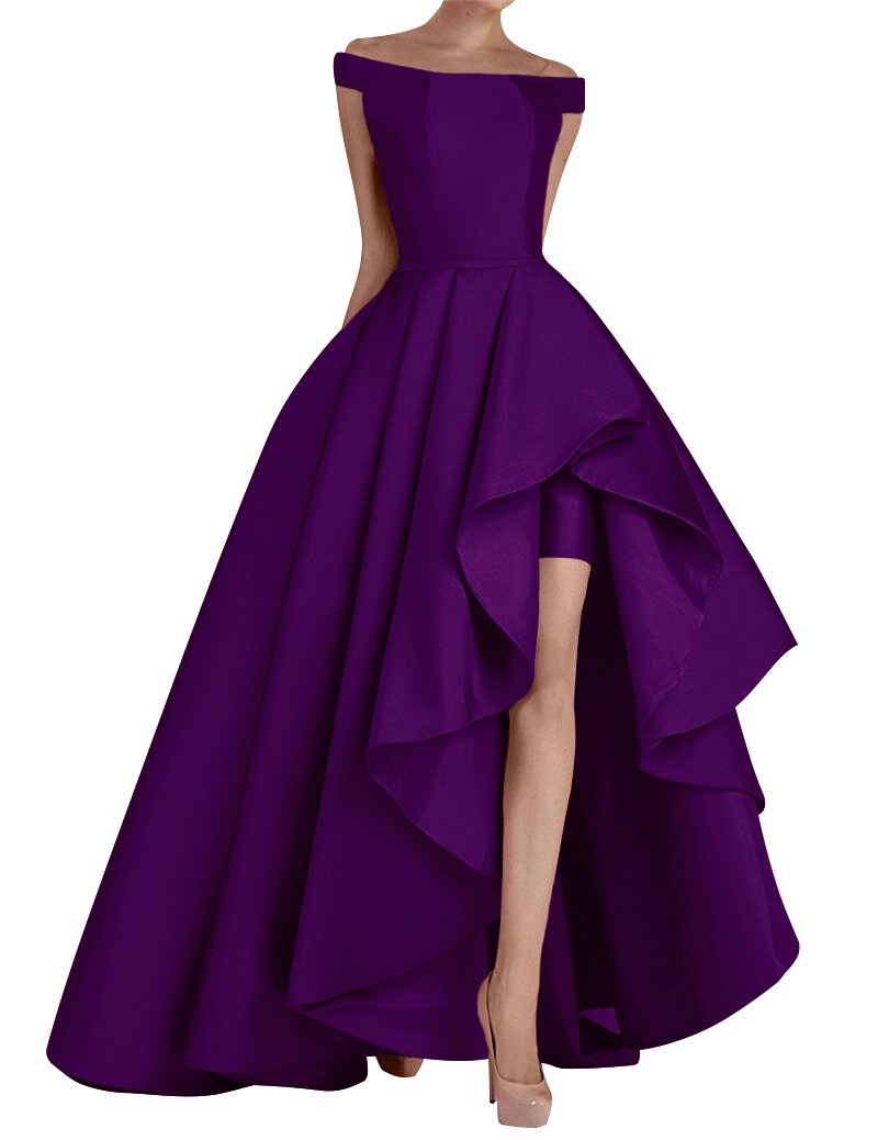 XJLY Shoulder Hi/lo Satin Prom Dress Party Gowns