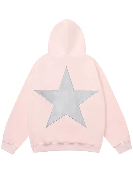 AELFRIC EDEN STAR HOODIES Y2K OVERSIZED GRAPHIC HOODIES AESTHETIC 90S CREWNECK SWEATSHIRT LONG SLEEVE PULLOVER TOPS LIGHT PINK MEDIUM