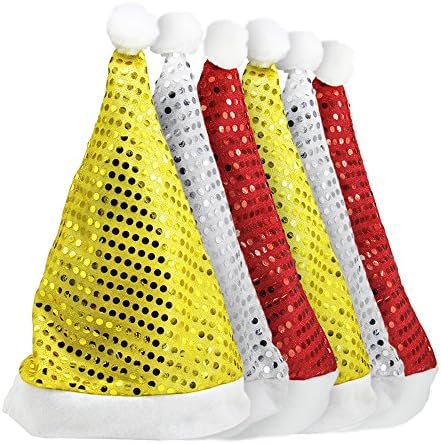 6 PCS Christmas Hats Shiny Novelty Santa Claus Hats Bling Bling Christmas Costume Headwear Party Supplies for Kids and Adults. (Shiny)