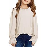 DOKOTOO KIDS Cute Shirts for Girls Ruffle Long Sleeve Crewneck Ribbed Knit Blouses Tops 6-15 Years