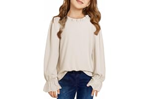 DOKOTOO KIDS Cute Shirts for Girls Ruffle Long Sleeve Crewneck Ribbed Knit Blouses Tops 6-15 Years