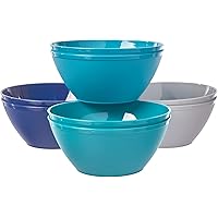 Fresco 6-inch Plastic Bowls for Cereal or Salad | set of 8 in 4 Coastal Colors