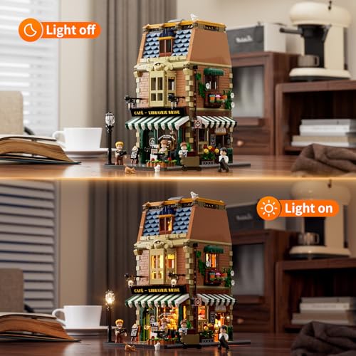 Funwhole Buchcafé Illuminated Building Kit Set - City Coffee House LED Light Modular Construction Model Sets 1718 Pieces for Adults and Teenagers