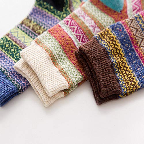 Getadate 5 Pairs Socks Women Thickened Socks Vintage Sock Ethnic Style Tube Cotton Socks Long Socks Warm Winter Crew Socks - Thumbnail 4
