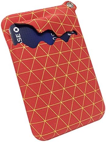 NIFTY5 Fabric Pocket Neoprene Minimalist Slim Wallet Card Holder with Neck Strap Compact Pocket Design (Triangle Red)