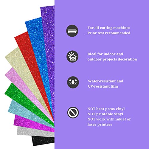 TECKWRAP Shimmer Vinyl Glitter Adhesive Sheets for Craft Cutter 12" x