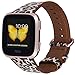 JSGJMY Compatible with Fitbit Versa/Versa 2 /Versa Lite/Versa SE Bands Women Genuine Leather Replacement Strap for Versa Fitness Smart Watch (Leopard+Rose Gold Buckle,Small Size)