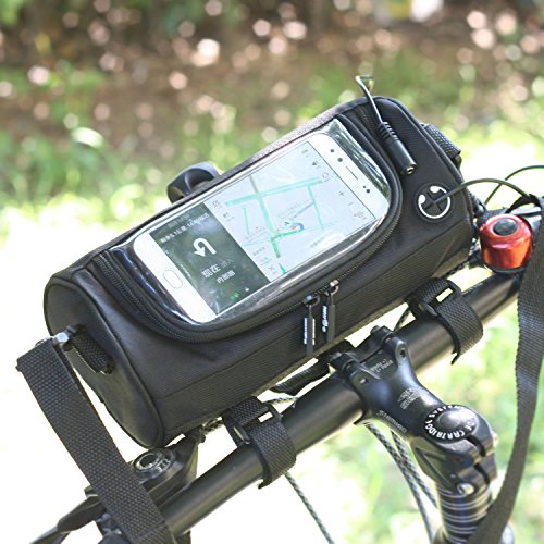 Bicycle Handlebar Bag, Vaiigo 2 Generation Multifunctional Bike Pannier, Waterproof Transparent Pvc Navigation Pouch Bag with Earphone Hole and Led Lamp (Black) - Thumbnail 7