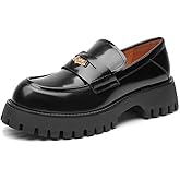 BEAU TODAY Chunky Loafers Women,Patent Leather Platform Loafers for Women,Lug Sole Slip On Penny Shoes,Comfortable Work Office Business Casual Dress Shoes