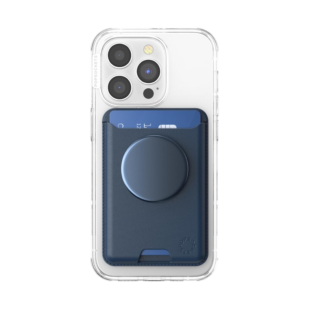 PopSockets Softgoods Phone Wallet with Expanding Grip and Adapter Ring for MagSafe, Phone Card Holder, Wireless Charging Compatible, Wallet Compatible with MagSafe® - Navy