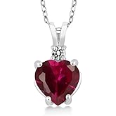 Gem Stone King 14K White Gold Heart Pendant set with 2.25 Ct Red Created Ruby White Diamond